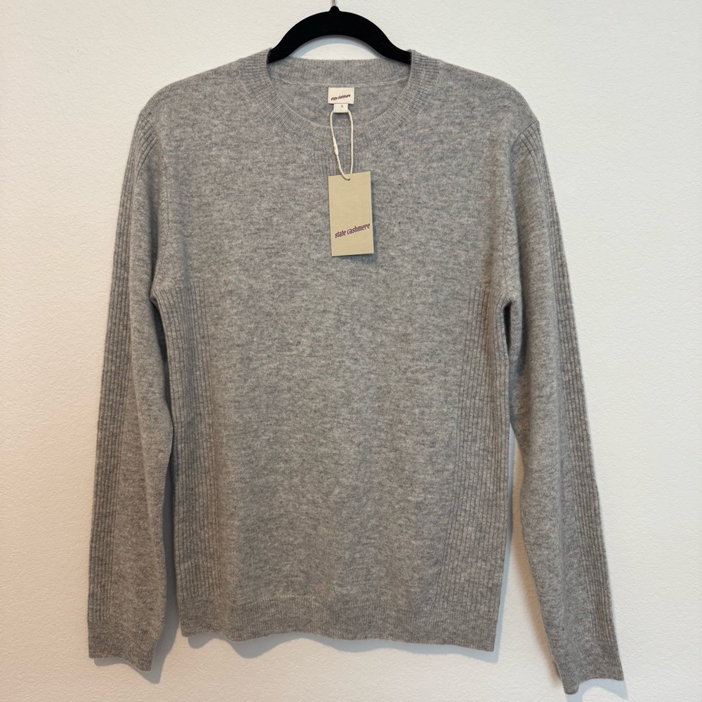 State Cashmere 100% Cashmere Pale Charcoal Long Sleeve Sweater